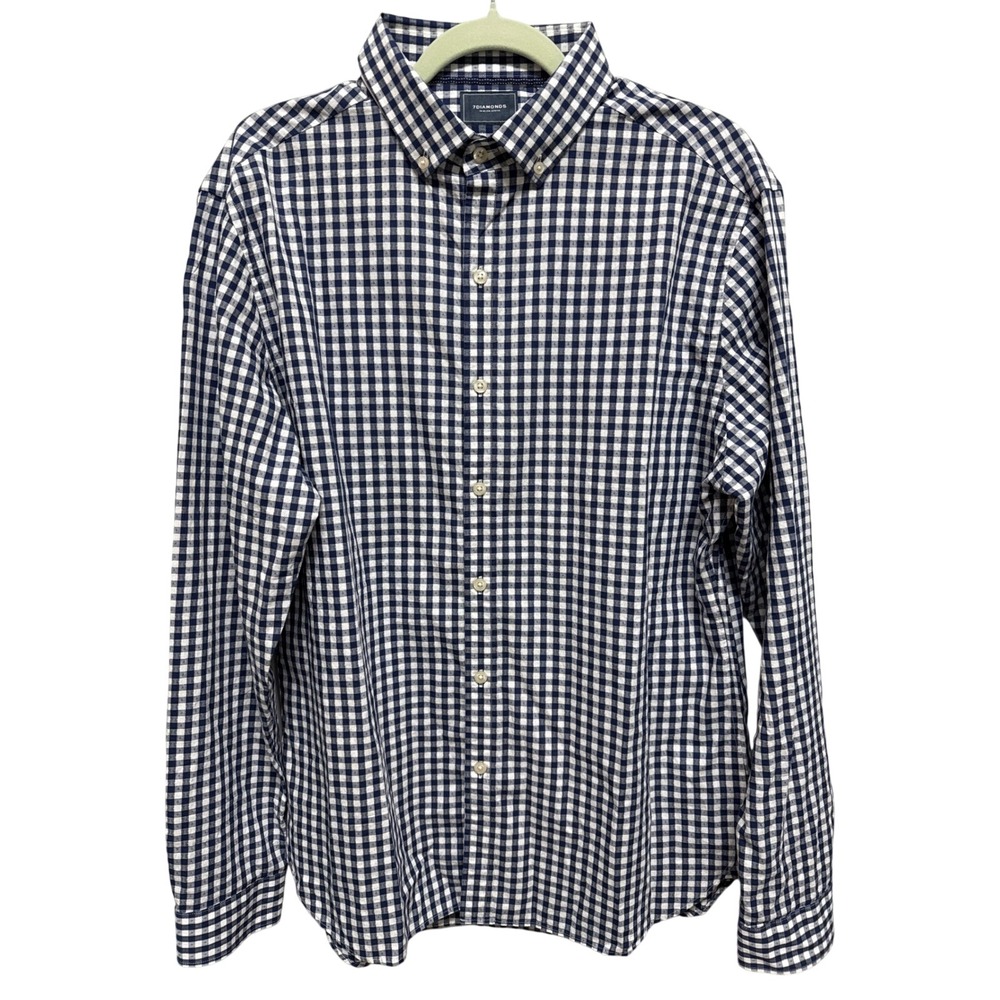 7Diamonds (Navy/White) Gingham Button Down Shirt Mens